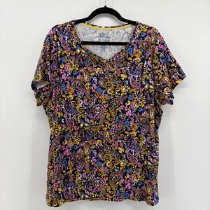 Croft & Barrow The Classic Tee Womens XXL Paisley Print V Neck Short Sleeve Top